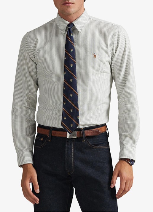 Ralph Lauren Custom fit Oxford overhemd met streepprint - detail 3 shamrock white / wit