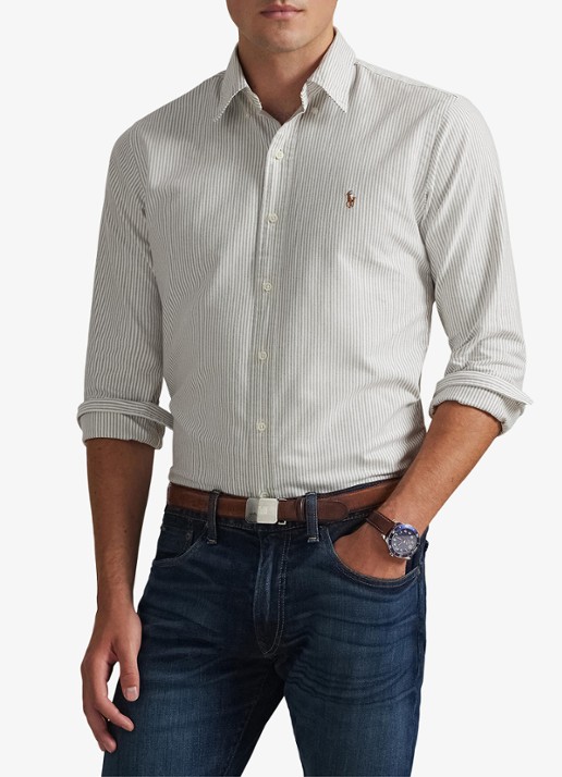 Ralph Lauren Custom fit Oxford overhemd met streepprint - detail 4 pale russet / grijs