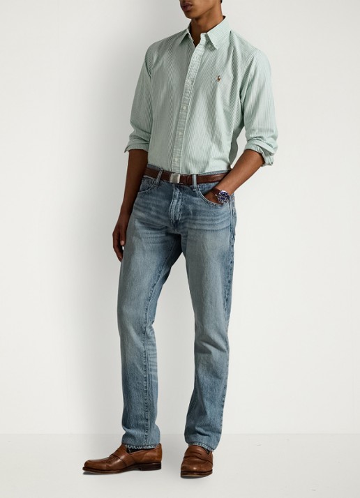 Ralph Lauren Custom fit Oxford overhemd met streepprint - voorkant 2 hillside green / mintgroen