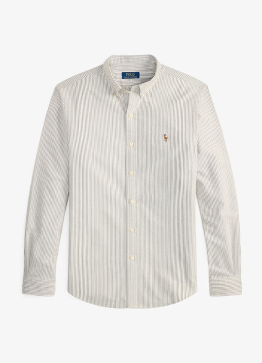 Ralph Lauren Custom fit Oxford overhemd met streepprint - voorkant 4 nutmeg brown white / bruin