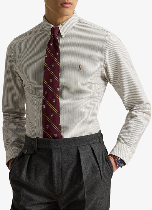 Ralph Lauren Custom fit Oxford overhemd met streepprint - voorkant 5 nutmeg brown white / bruin