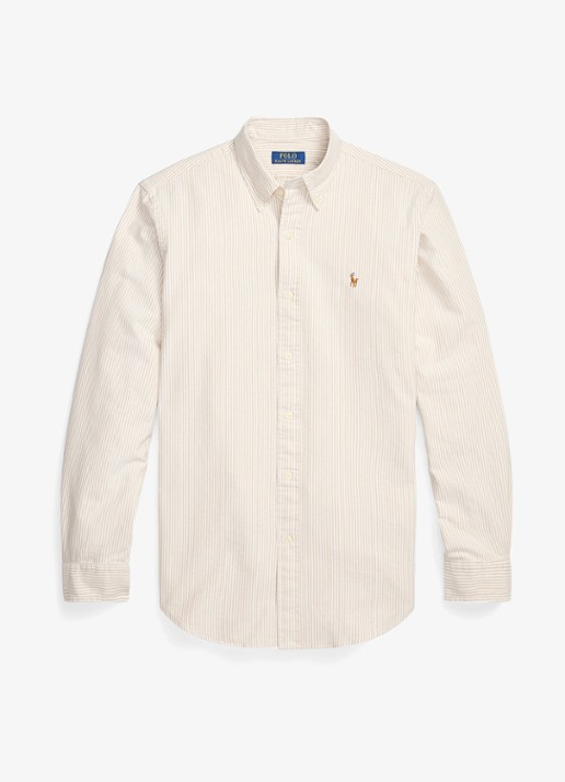 Ralph Lauren Custom fit Oxford overhemd met streepprint - voorkant classic camel white / camel