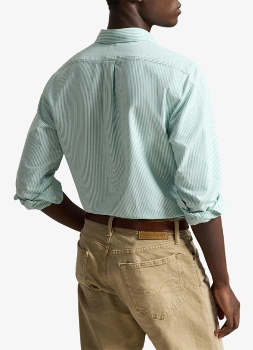 Ralph Lauren Custom fit Oxford overhemd met streepprint - achterkant 5 scarab green white / groen