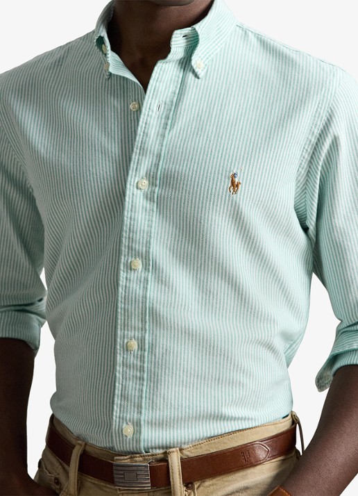 Ralph Lauren Custom fit Oxford overhemd met streepprint - detail 2 scarab green white / groen