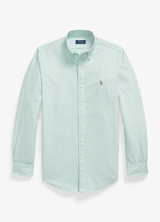Ralph Lauren Custom fit Oxford overhemd met streepprint - voorkant 3 scarab green white / groen