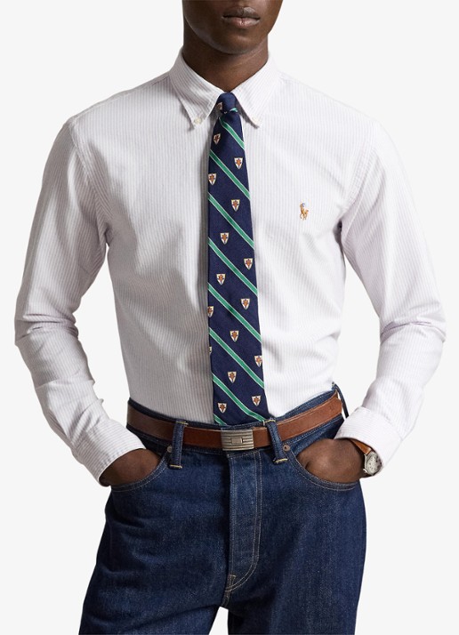 Ralph Lauren Custom fit Oxford overhemd met streepprint - voorkant 5 light lilac / lila