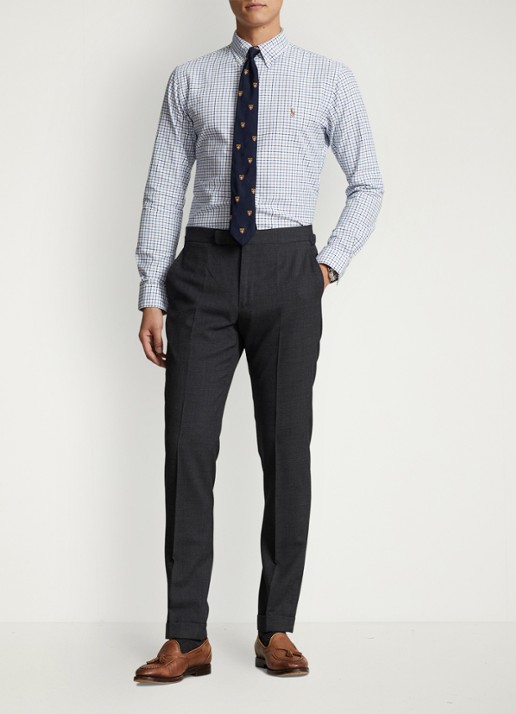 Ralph Lauren Custom fit tattersall Oxford overhemd met ruitdessin - voorkant 4 white/blue / wit