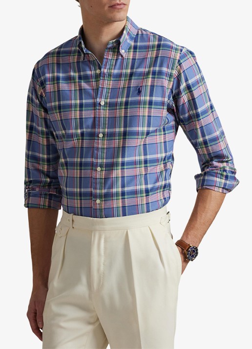 Ralph Lauren Custom fit tattersall Oxford overhemd met ruitdessin - detail 3 blauw