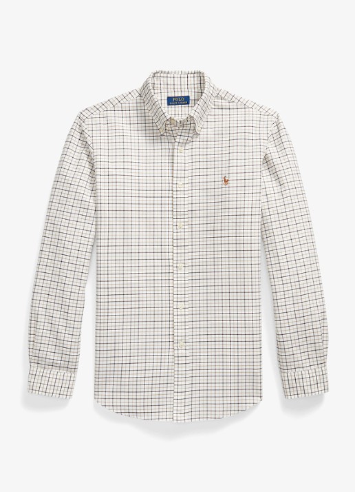 Ralph Lauren Custom fit tattersall Oxford overhemd met ruitdessin - voorkant bruin