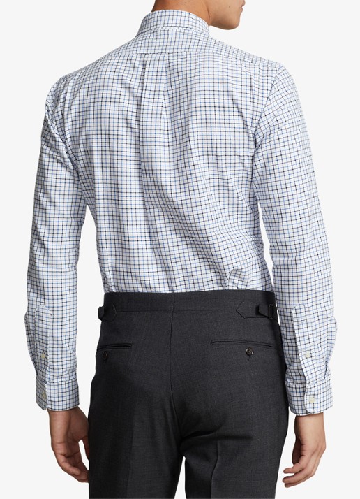 Ralph Lauren Custom fit tattersall Oxford overhemd  - achterkant 5 white/blue / wit