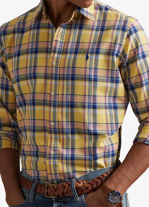 Ralph Lauren Custom fit tattersall Oxford overhemd  - detail 5 geel