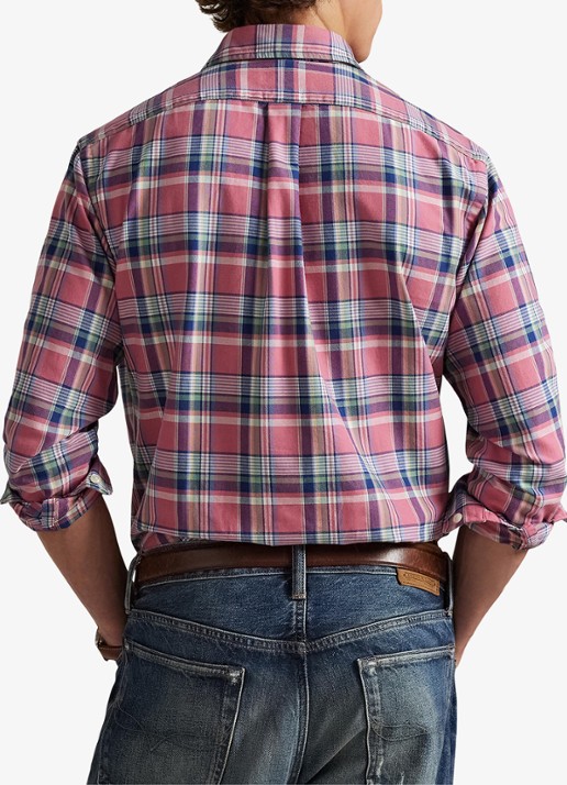 Ralph Lauren Custom fit tattersall Oxford overhemd  - achterkant roze
