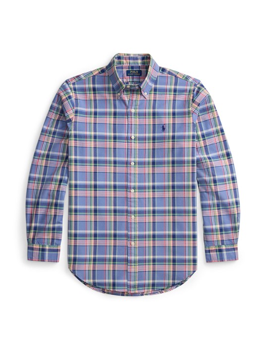 Ralph Lauren Custom fit tattersall Oxford overhemd  - voorkant blauw