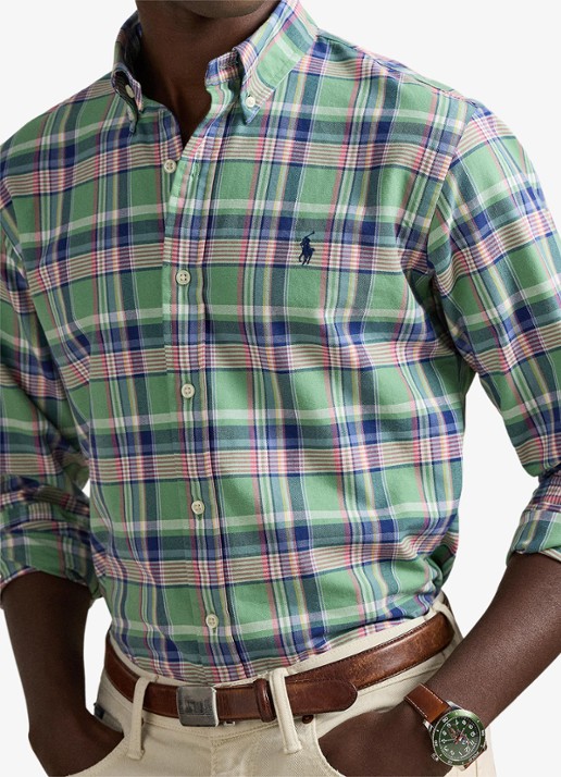Ralph Lauren Custom fit tattersall Oxford overhemd  - detail 5 groen