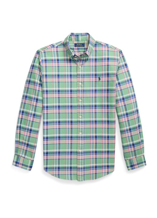 Ralph Lauren Custom fit tattersall Oxford overhemd  - voorkant 2 groen