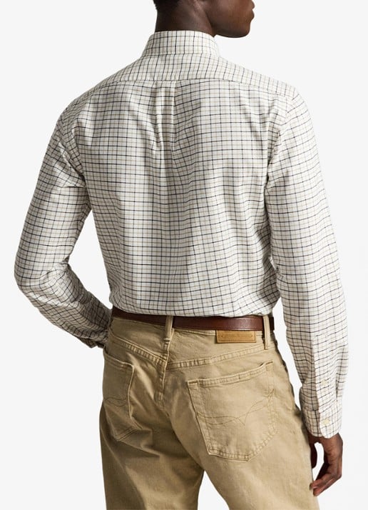 Ralph Lauren Custom fit tattersall Oxford overhemd  - achterkant bruin