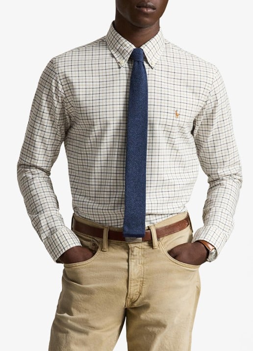 Ralph Lauren Custom fit tattersall Oxford overhemd  - voorkant 3 bruin