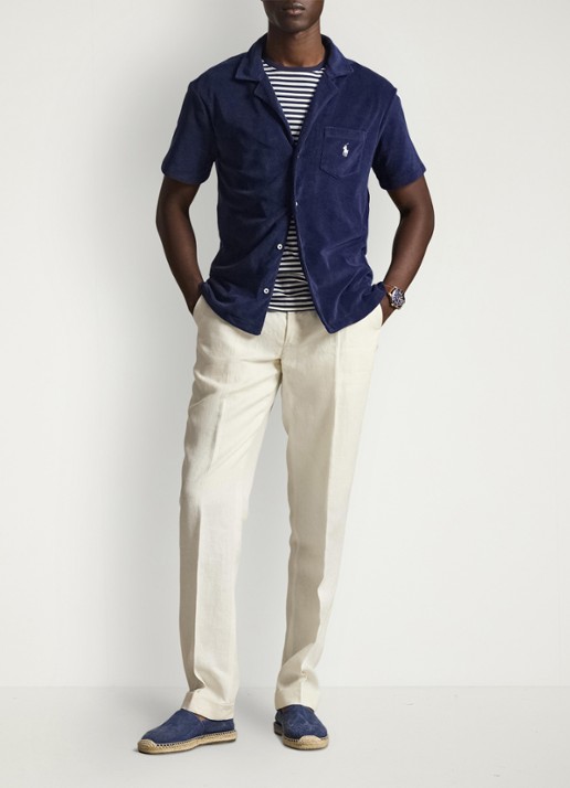 Ralph Lauren Custom slim fit overhemd met logoborduring - voorkant 4 donkerblauw