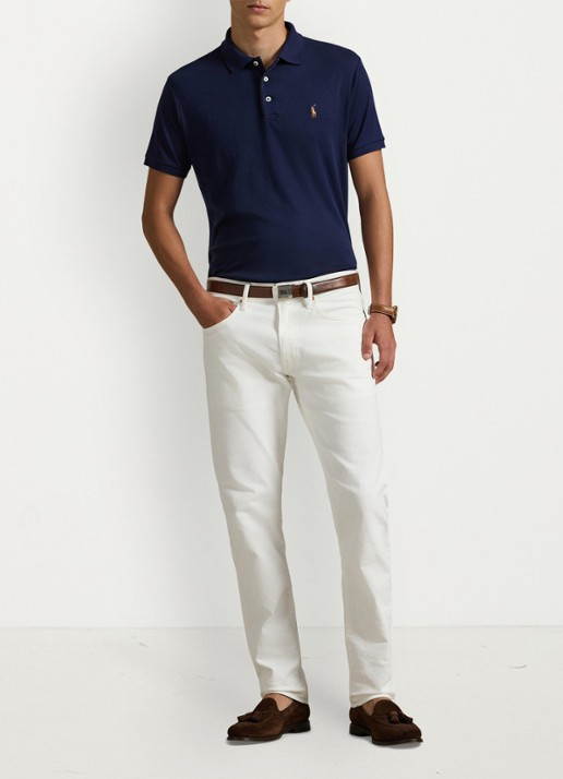 Ralph Lauren Custom slim fit polo met logo - voorkant 5 refined navy / donkerblauw