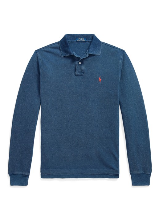 Ralph Lauren Custom slim fit polo met logoborduring - voorkant 2 medium indigo / blauw