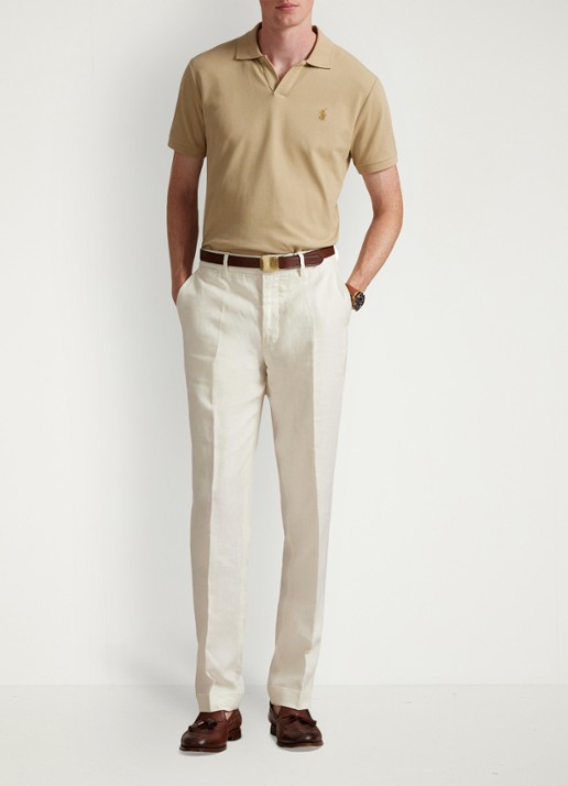 Ralph Lauren Custom slim fit polo met logoborduring - voorkant 2 coastal beige/c8645-zxu9