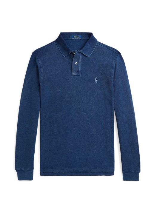 Ralph Lauren Custom slim fit polo met logoborduring - voorkant 4 dark indigo / donkerblauw