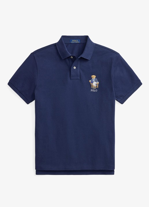 Ralph Lauren Custom slim fit polo met logoborduring - voorkant newport navy / donkerblauw