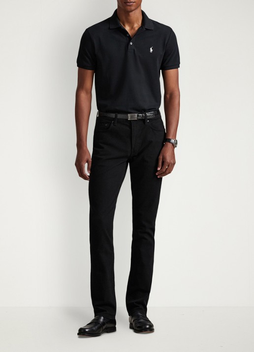 Ralph Lauren Custom slim fit polo met stretch - voorkant 4 polo black/smoke / zwart