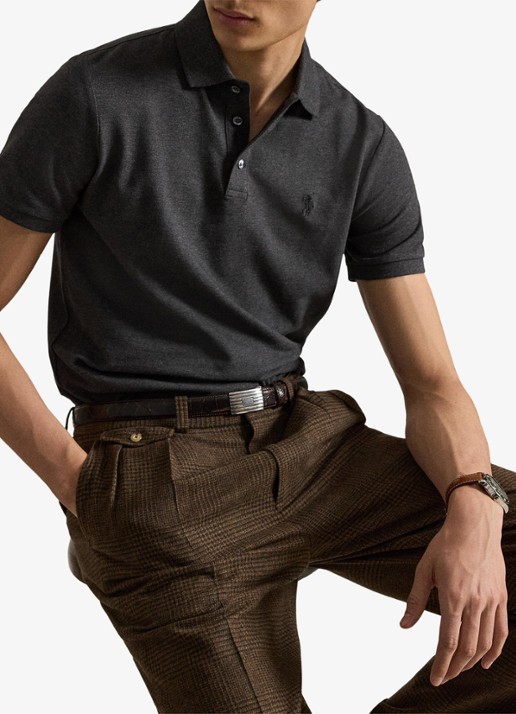 Ralph Lauren Custom slim fit polo met stretch - voorkant 2 windor heather/smoke / donkergrijs