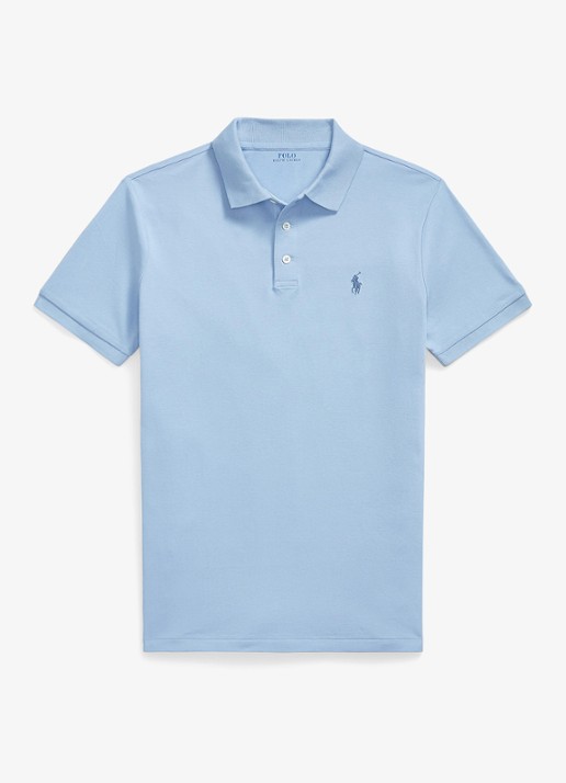 Ralph Lauren Custom slim fit polo met stretch - voorkant chambray blue/c7563-zxj2