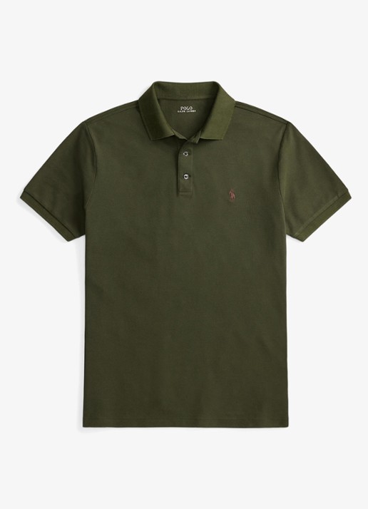 Ralph Lauren Custom slim fit polo met stretch - voorkant 4 company olive/smoke / olijfgroen