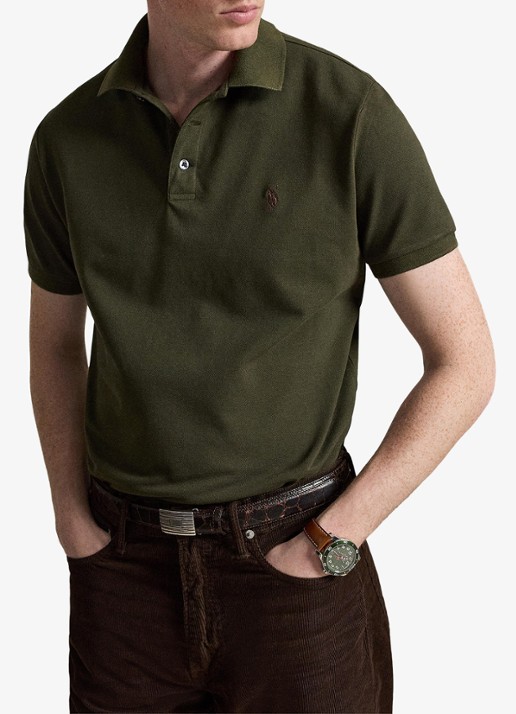 Ralph Lauren Custom slim fit polo met stretch - voorkant 5 company olive/smoke / olijfgroen