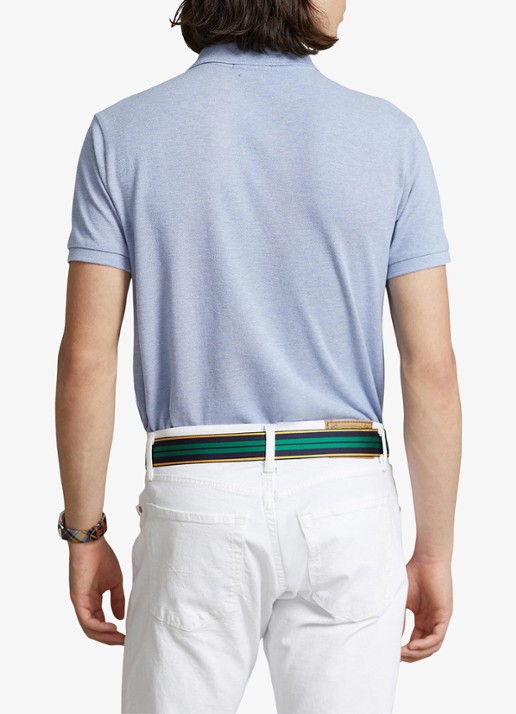 Ralph Lauren Custom slim fit polo van piqué katoen met logoborduring - achterkant 5 jamaica heather / lichtblauw