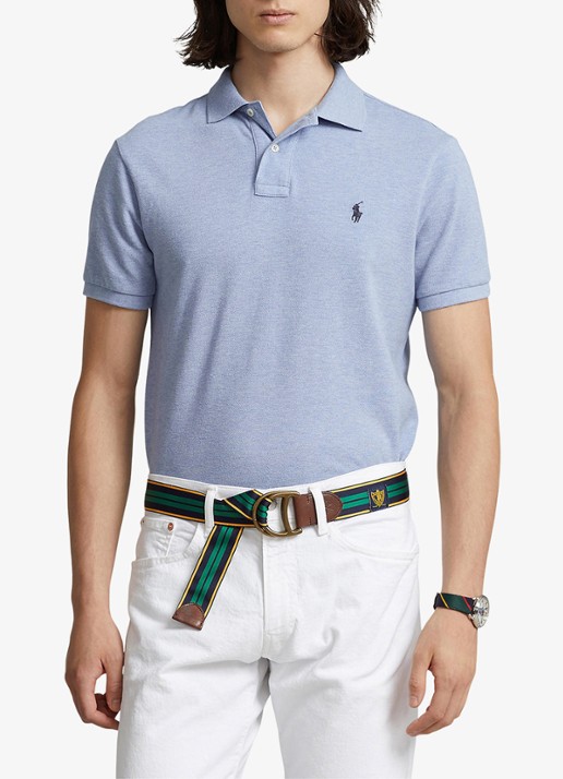 Ralph Lauren Custom slim fit polo van piqué katoen met logoborduring - detail jamaica heather / lichtblauw