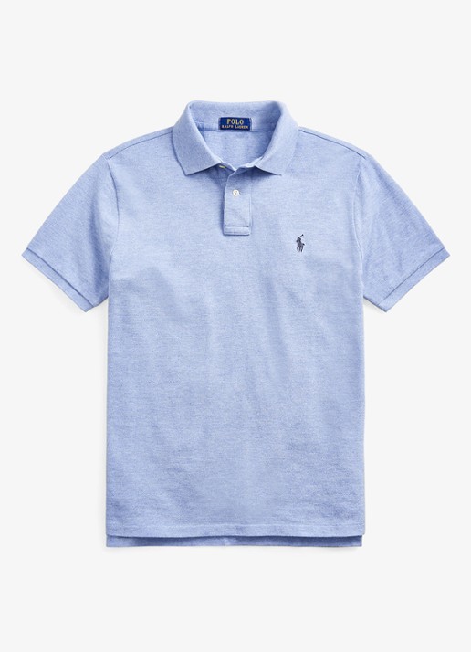 Ralph Lauren Custom slim fit polo van piqué katoen met logoborduring - voorkant 3 jamaica heather / lichtblauw