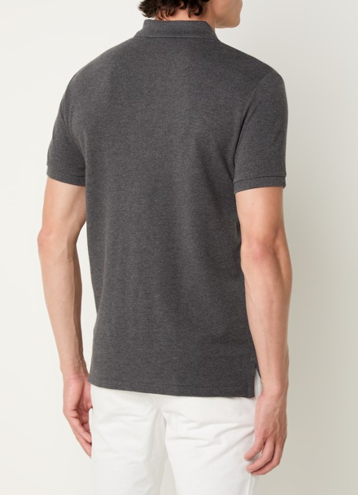 Ralph Lauren Custom slim fit polo van piqué katoen met logoborduring - achterkant lichtgrijs