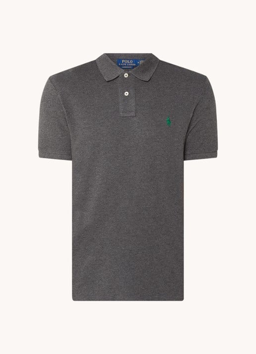 Ralph Lauren Custom slim fit polo van piqué katoen met logoborduring - voorkant 2 lichtgrijs