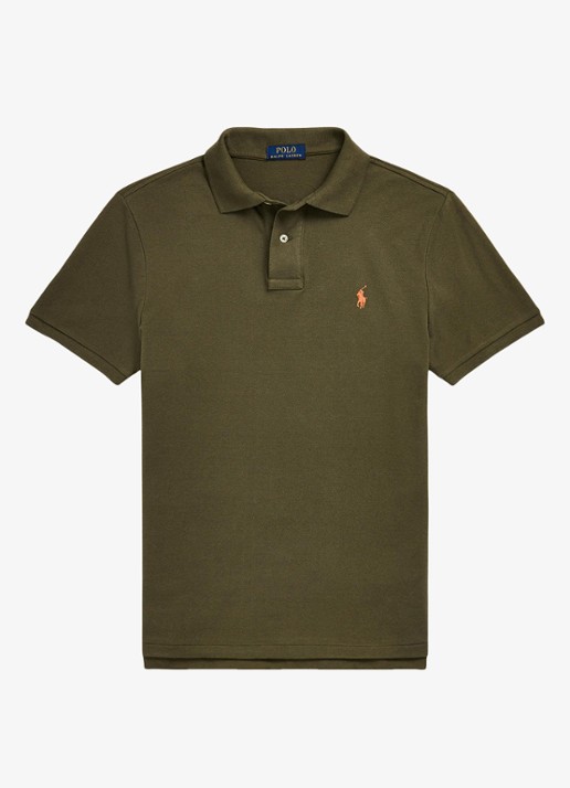 Ralph Lauren Custom slim fit polo van piqué katoen met logoborduring - voorkant defender green/c2226