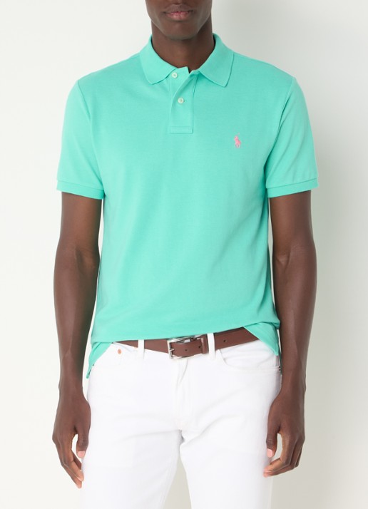 Ralph Lauren Custom slim fit polo van piqué katoen met logoborduring - detail 4 sunset green/c3125