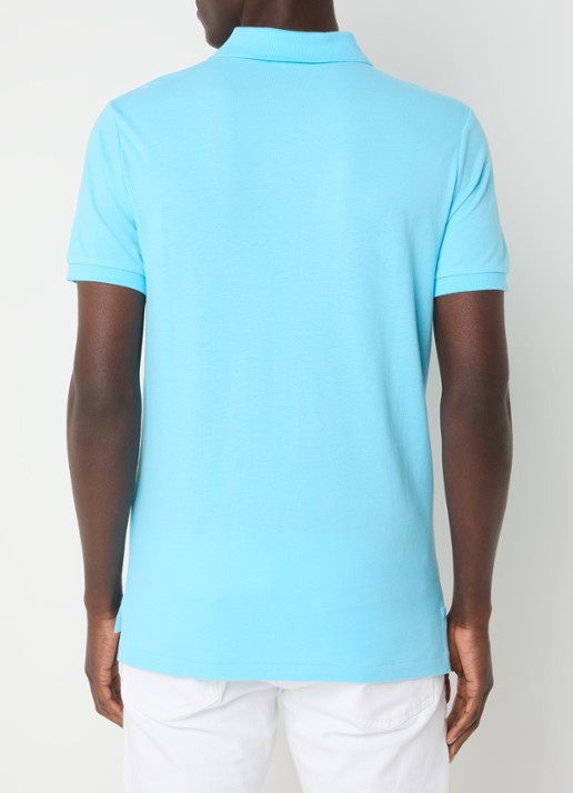 Ralph Lauren Custom slim fit polo van piqué katoen met logoborduring - achterkant 2 turquoise nova/c3664