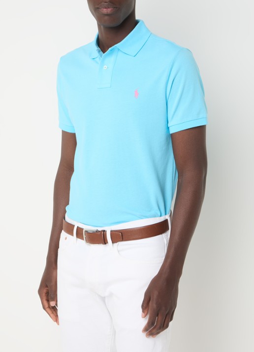 Ralph Lauren Custom slim fit polo van piqué katoen met logoborduring - detail turquoise nova/c3664