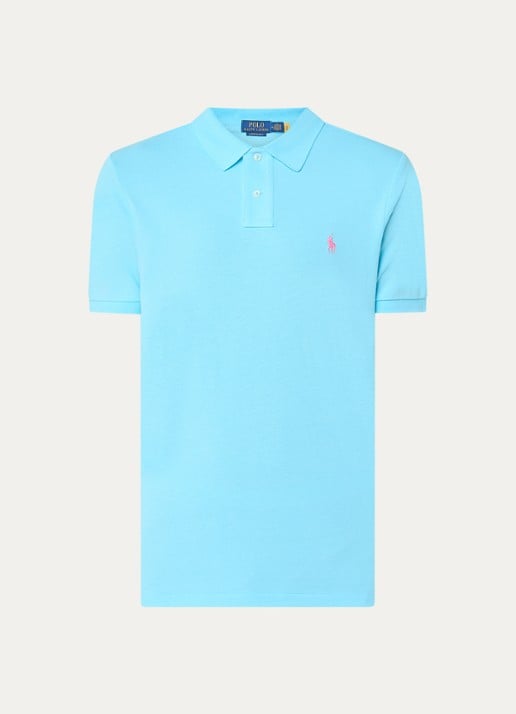 Ralph Lauren Custom slim fit polo van piqué katoen met logoborduring - voorkant 3 turquoise nova/c3664