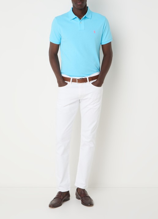 Ralph Lauren Custom slim fit polo van piqué katoen met logoborduring - voorkant 4 turquoise nova/c3664