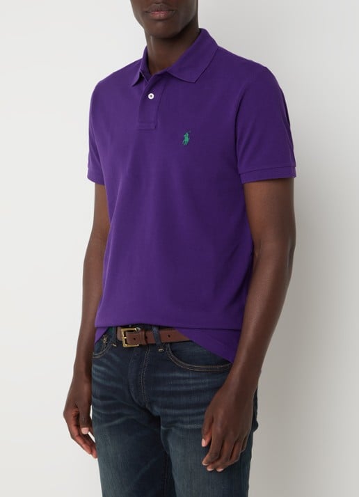 Ralph Lauren Custom slim fit polo van piqué katoen met logoborduring - detail 4 chalet purple/c5229