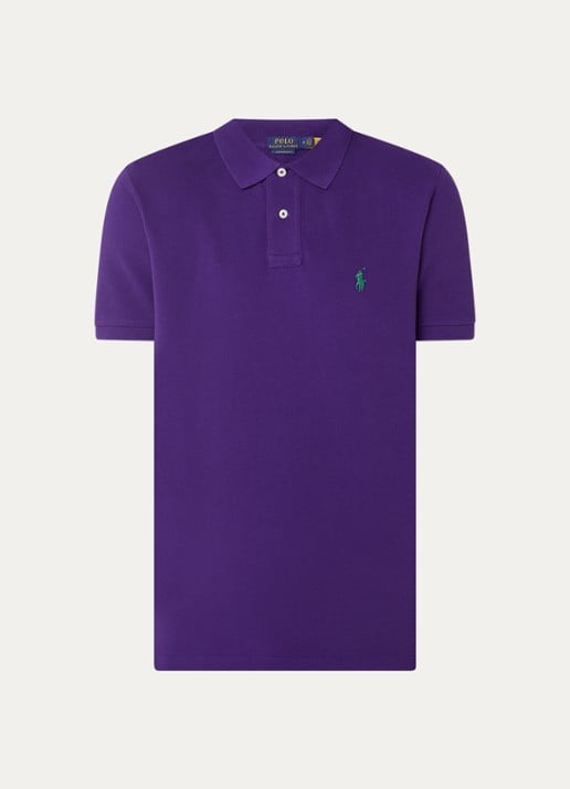 Ralph Lauren Custom slim fit polo van piqué katoen met logoborduring - voorkant 8 chalet purple/c5229