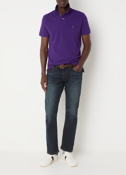 Ralph Lauren Custom slim fit polo van piqué katoen met logoborduring - voorkant 9 chalet purple/c5229