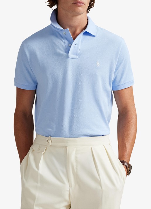 Ralph Lauren Custom slim fit polo van piqué katoen met logoborduring - detail 3 office blue / blauw