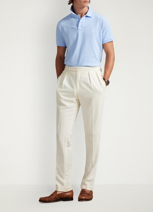 Ralph Lauren Custom slim fit polo van piqué katoen met logoborduring - voorkant 2 office blue / blauw