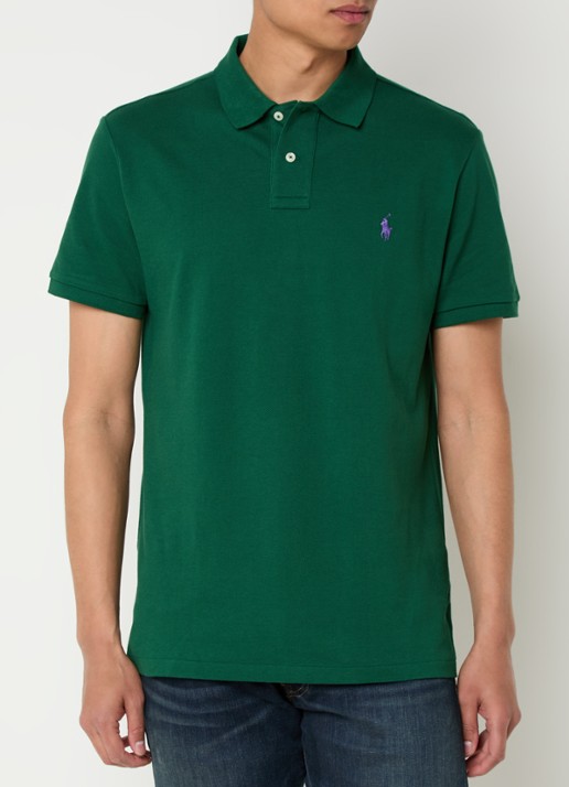 Ralph Lauren Custom slim fit polo van piqué katoen met logoborduring - detail new forest / donkergroen
