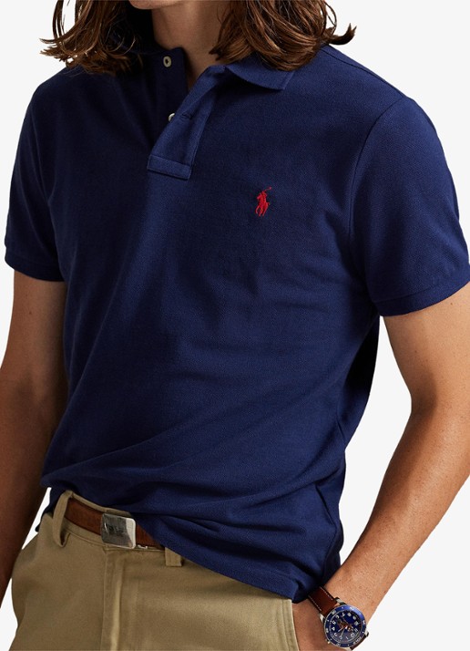 Ralph Lauren Custom slim fit polo van piqué katoen met logoborduring - detail 5 newport navy / blauw